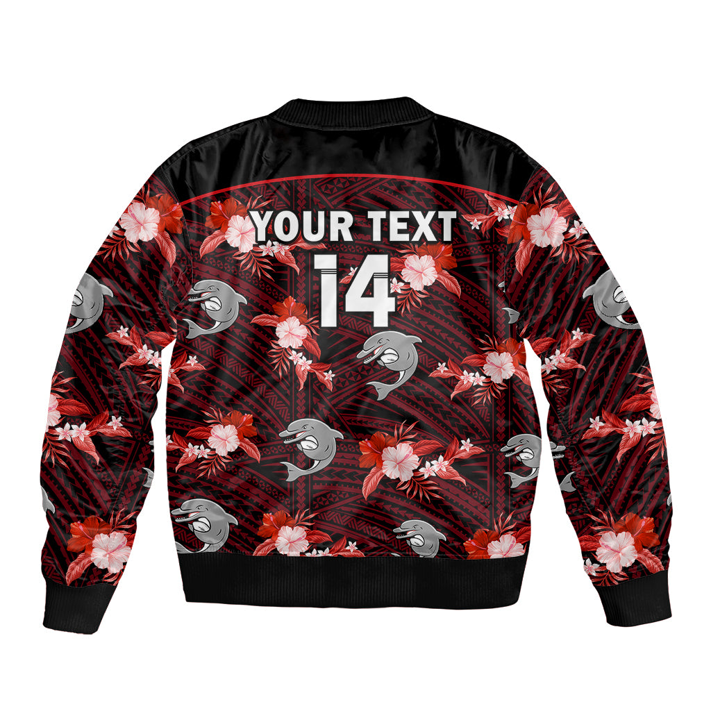 custom-text-and-number-dolphins-rugby-sleeve-zip-bomber-jacket-polynesian-tribal-mix-tropical-hawaiian-style