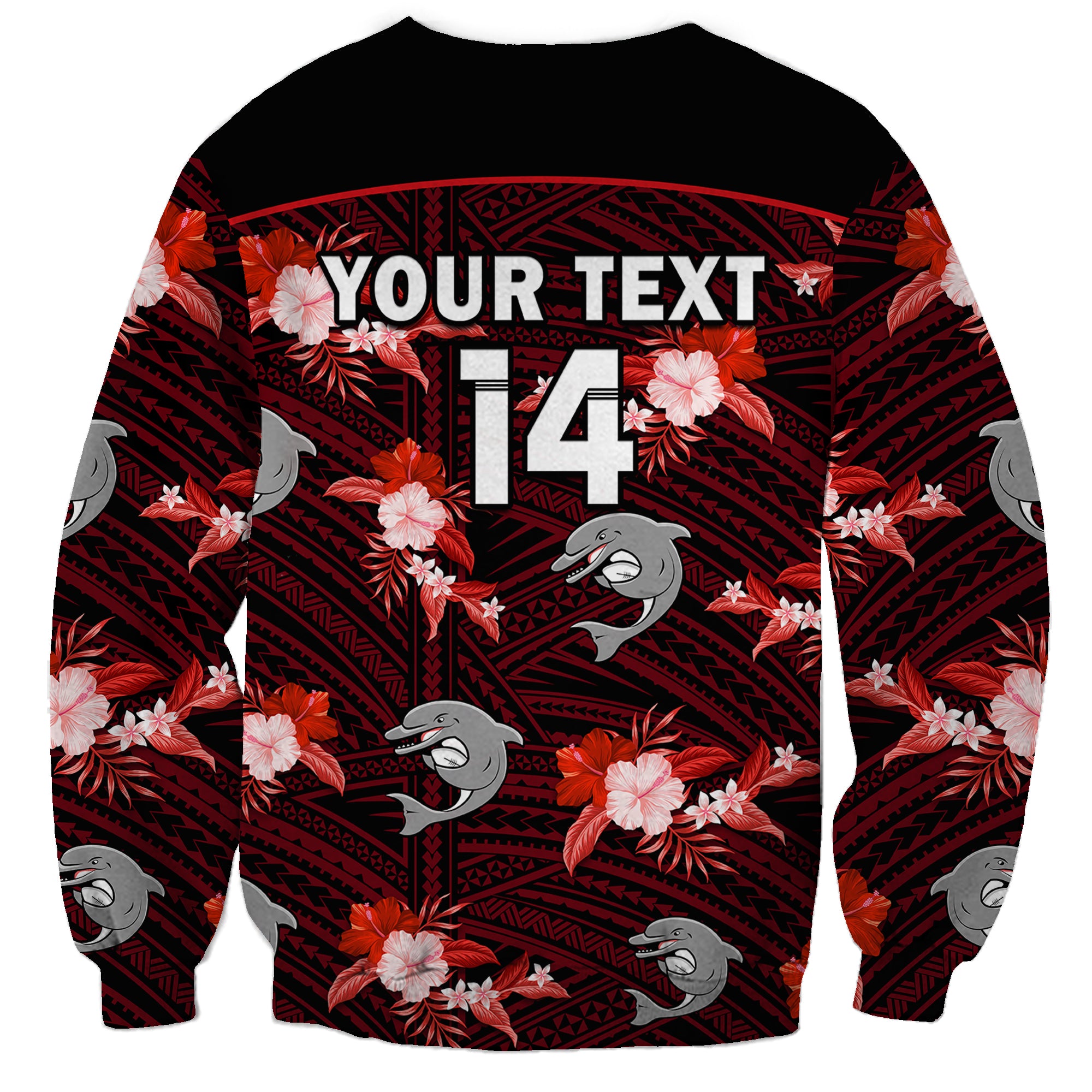 custom-text-and-number-dolphins-rugby-sweatshirt-polynesian-tribal-mix-tropical-hawaiian-style