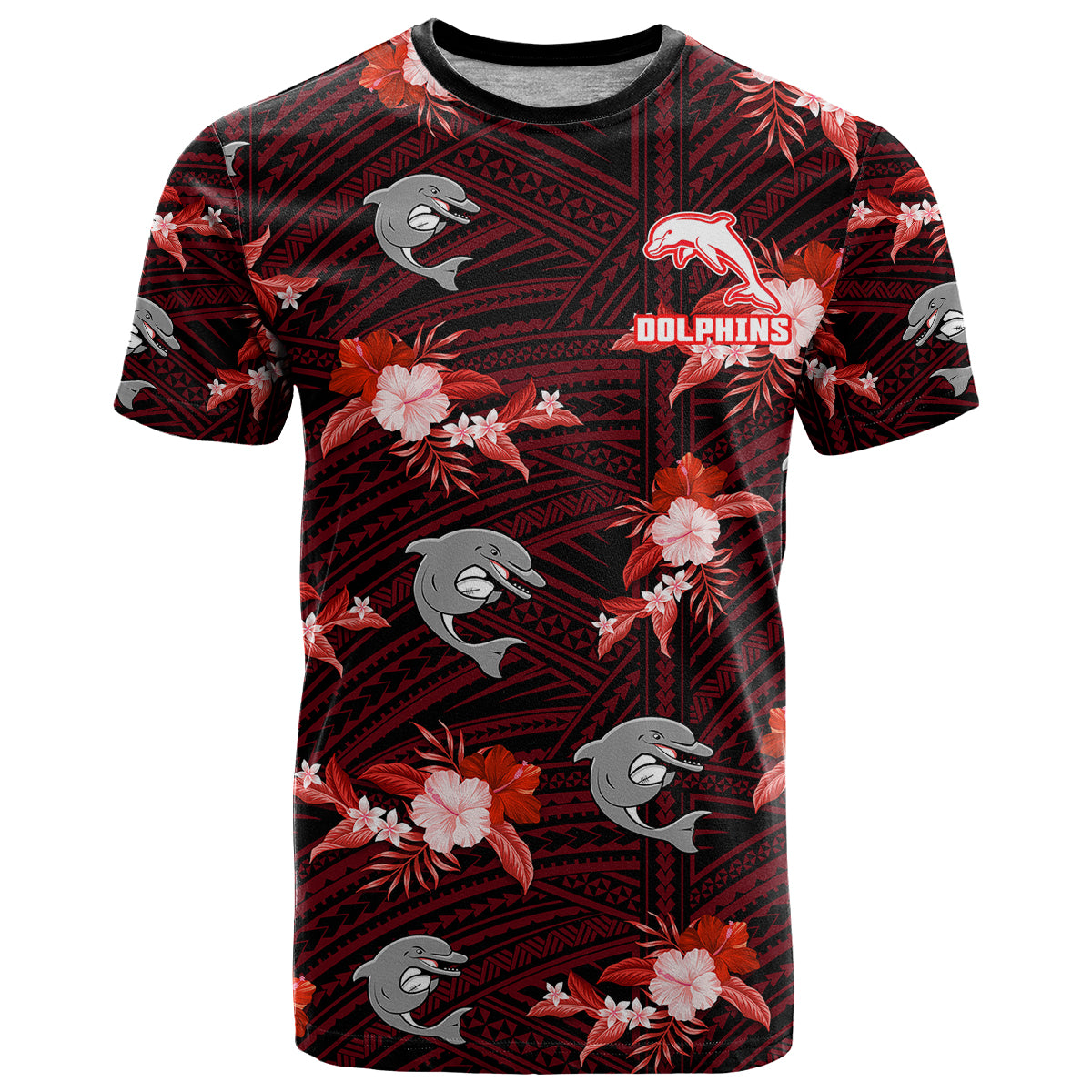 custom-text-and-number-dolphins-rugby-t-shirt-polynesian-tribal-mix-tropical-hawaiian-style