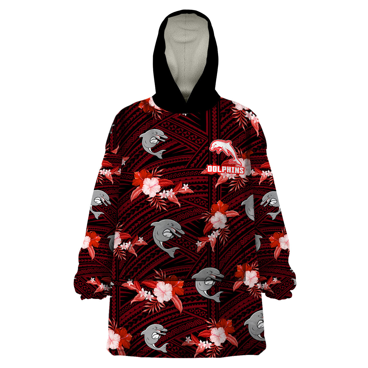 custom-text-and-number-dolphins-rugby-wearable-blanket-hoodie-polynesian-tribal-mix-tropical-hawaiian-style