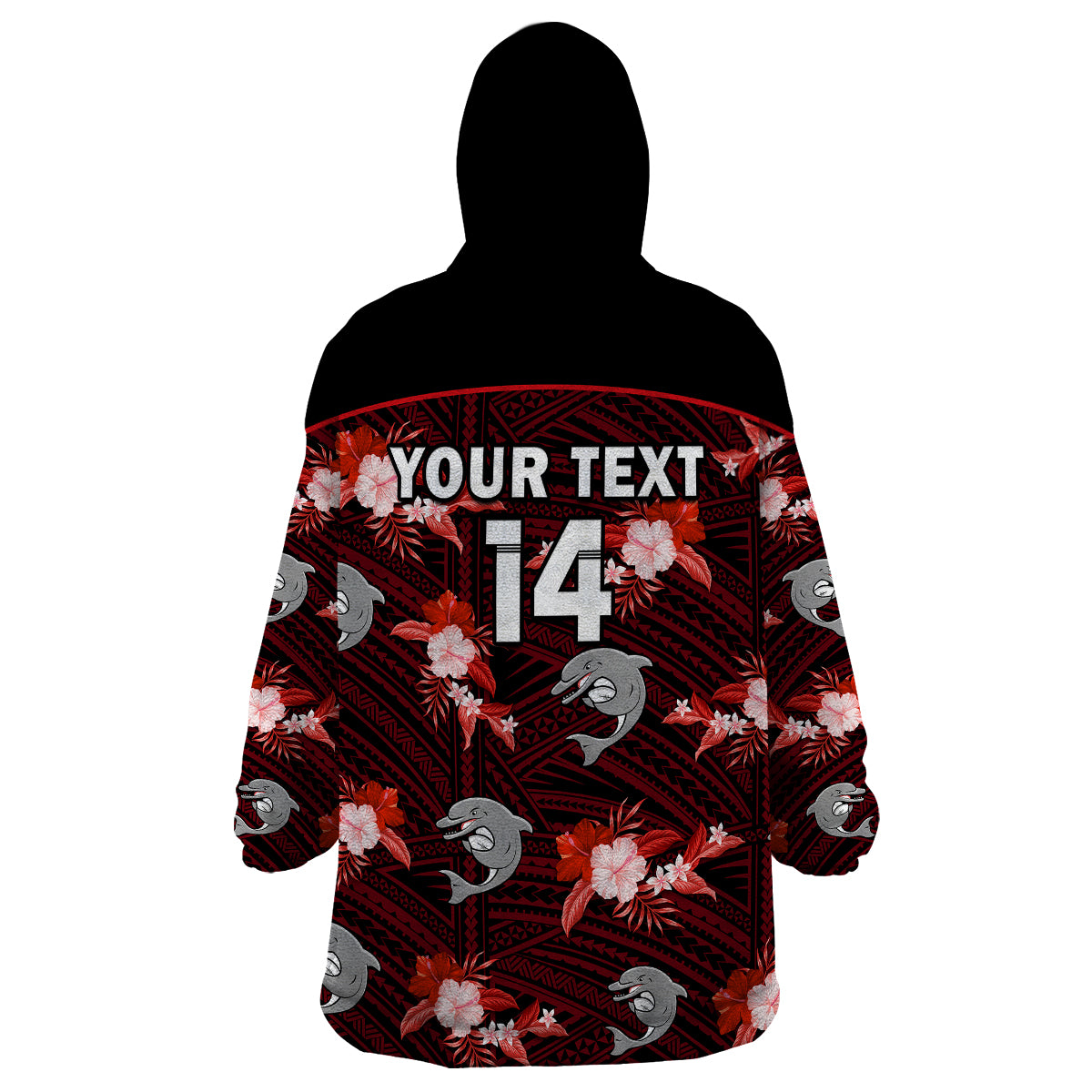 custom-text-and-number-dolphins-rugby-wearable-blanket-hoodie-polynesian-tribal-mix-tropical-hawaiian-style