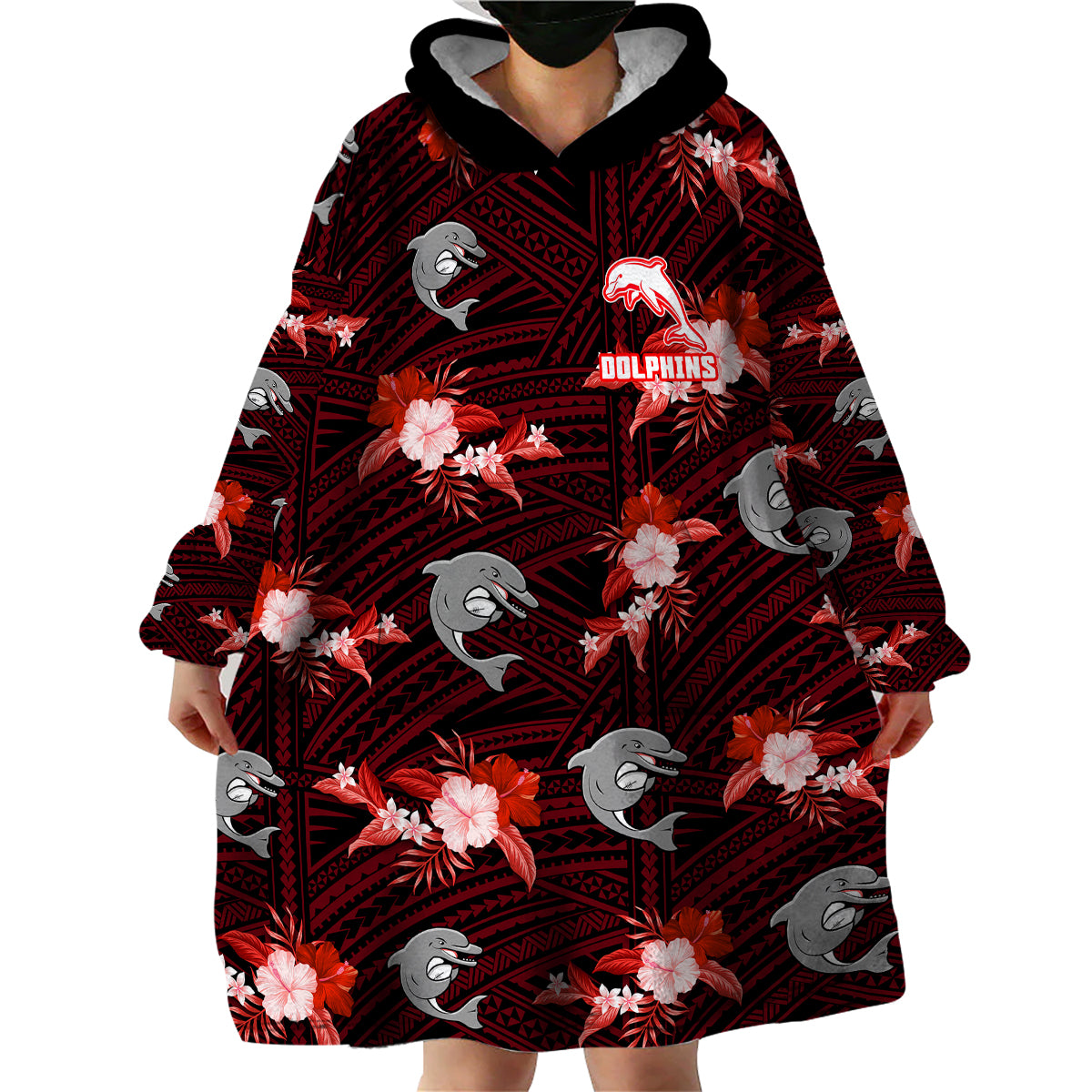 custom-text-and-number-dolphins-rugby-wearable-blanket-hoodie-polynesian-tribal-mix-tropical-hawaiian-style