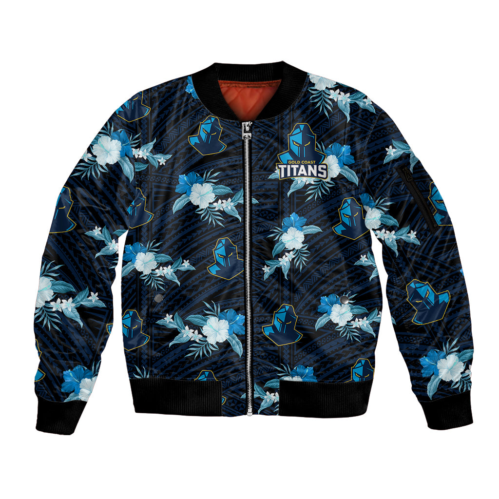 custom-text-and-number-titans-rugby-sleeve-zip-bomber-jacket-polynesian-tribal-mix-tropical-hawaiian-style