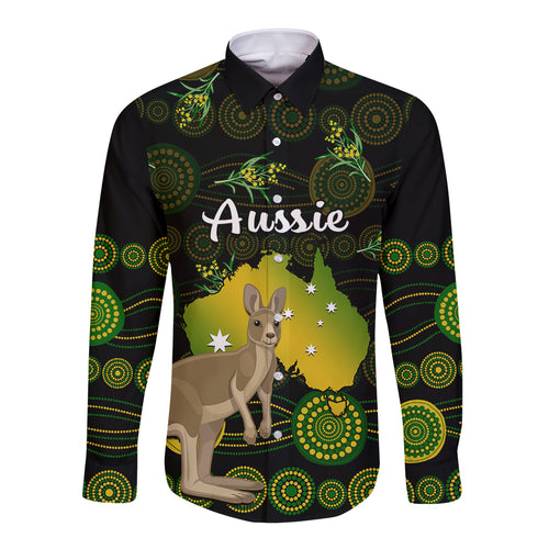 custom-personalised-australia-long-sleeve-button-shirt-golden-wattle-mix-kangaroo-and-map