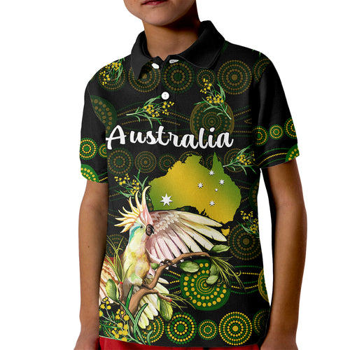 custom-personalised-australia-kid-polo-shirt-golden-wattle-mix-cockatoo-and-map