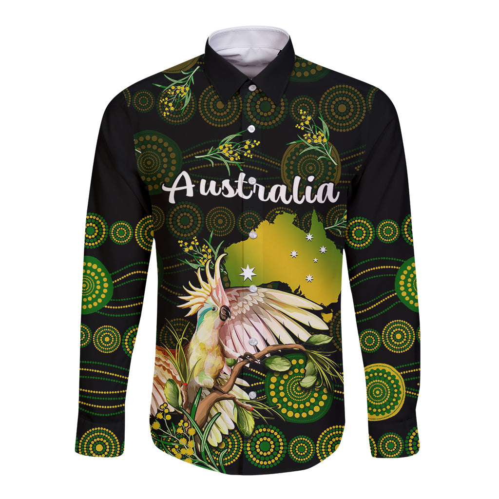 custom-personalised-australia-long-sleeve-button-shirt-golden-wattle-mix-cockatoo-and-map