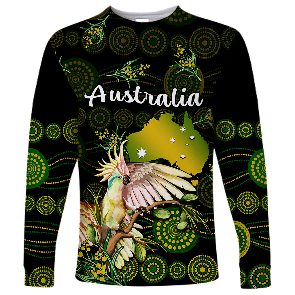 custom-personalised-australia-long-sleeve-shirt-golden-wattle-mix-cockatoo-and-map
