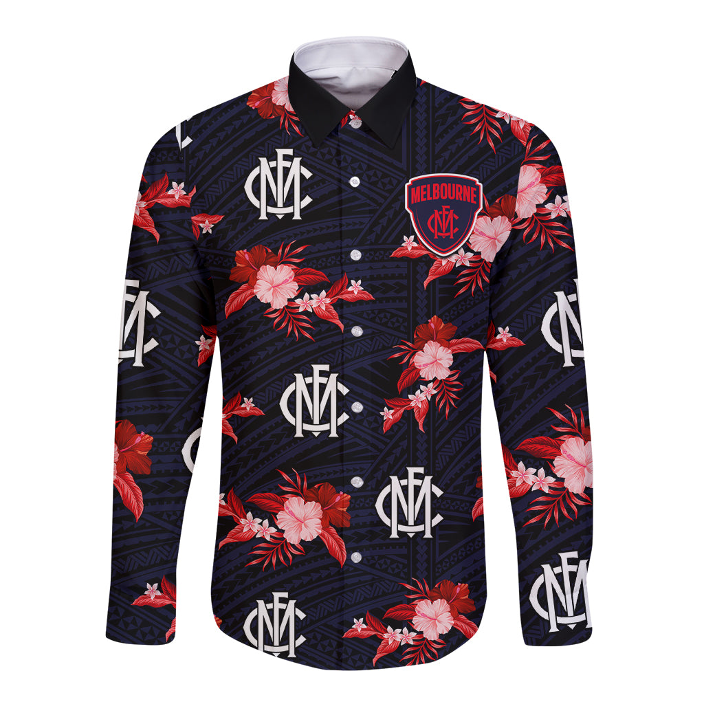 custom-text-and-number-demons-football-long-sleeve-button-shirt-polynesian-tribal-mix-tropical-hawaiian-style