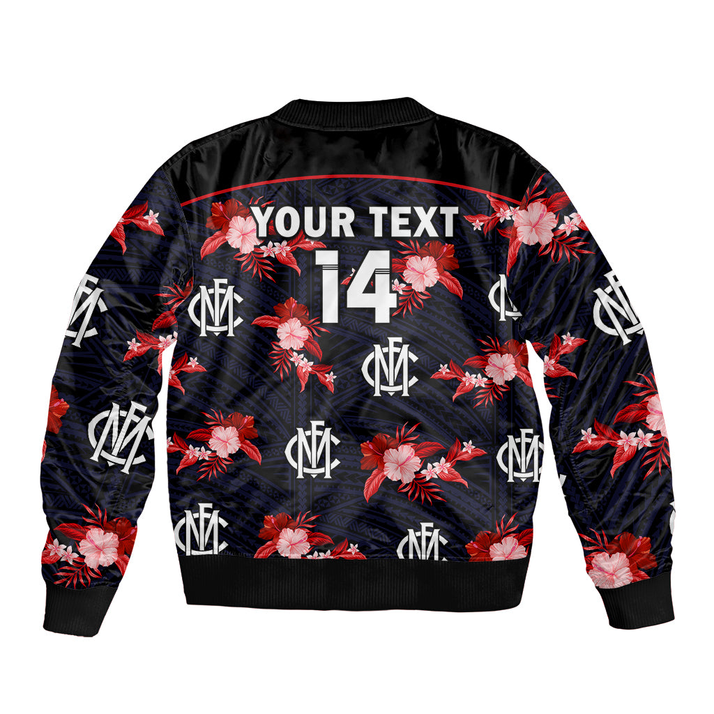 custom-text-and-number-demons-football-sleeve-zip-bomber-jacket-polynesian-tribal-mix-tropical-hawaiian-style