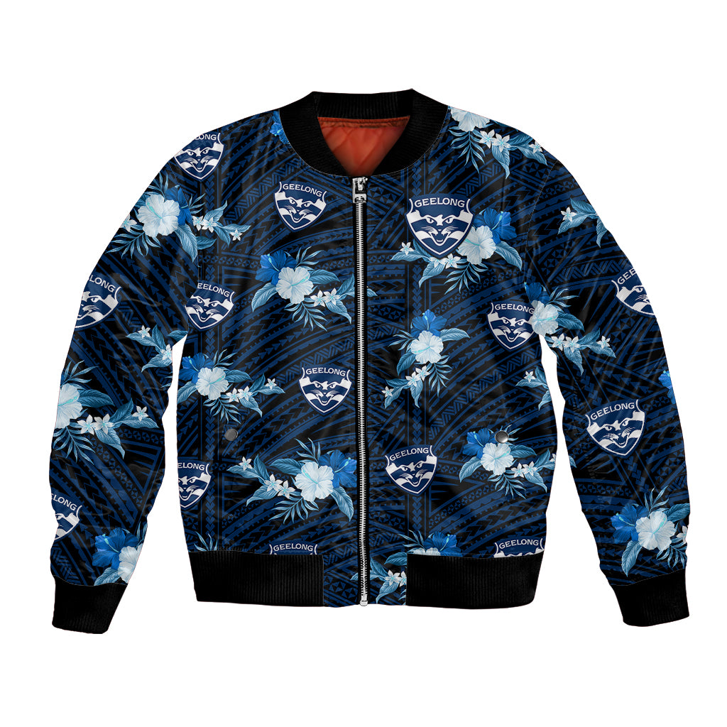 custom-text-and-number-geelong-cats-football-bomber-jacket-polynesian-tribal-mix-tropical-hawaiian-style