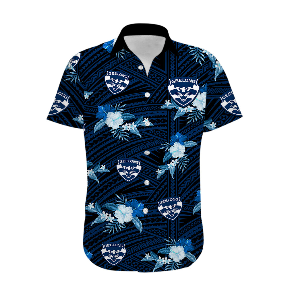 custom-text-and-number-geelong-cats-football-hawaiian-shirt-polynesian-tribal-mix-tropical-hawaiian-style