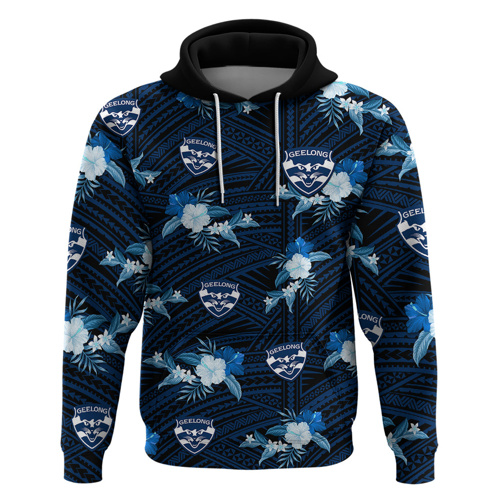 custom-text-and-number-geelong-cats-football-hoodie-polynesian-tribal-mix-tropical-hawaiian-style