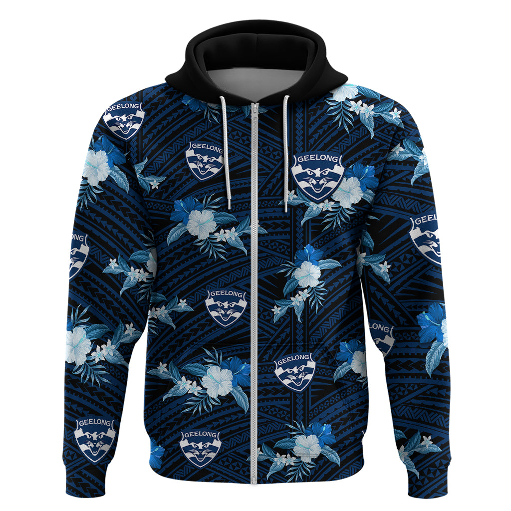 custom-text-and-number-geelong-cats-football-hoodie-polynesian-tribal-mix-tropical-hawaiian-style
