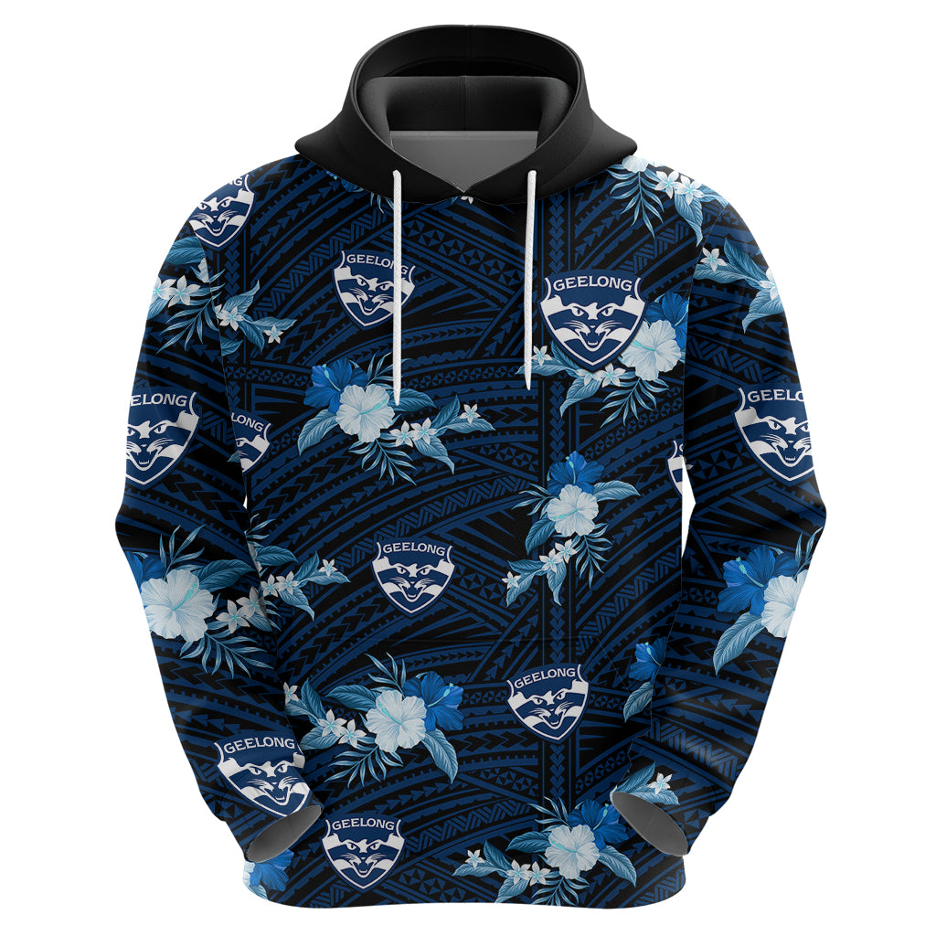 custom-text-and-number-geelong-cats-football-hoodie-polynesian-tribal-mix-tropical-hawaiian-style