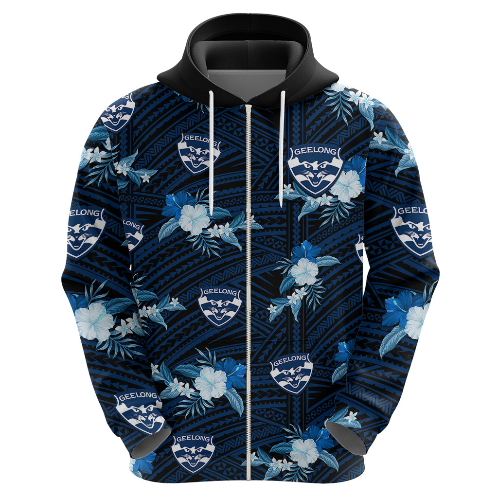 custom-text-and-number-geelong-cats-football-hoodie-polynesian-tribal-mix-tropical-hawaiian-style