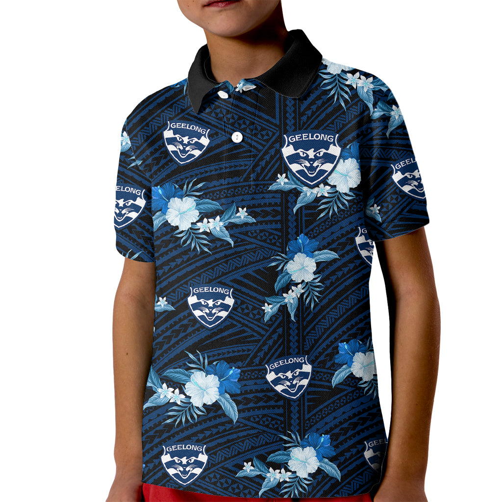 custom-text-and-number-geelong-cats-football-kid-polo-shirt-polynesian-tribal-mix-tropical-hawaiian-style