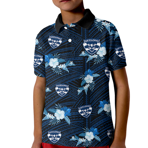 custom-text-and-number-geelong-cats-football-kid-polo-shirt-polynesian-tribal-mix-tropical-hawaiian-style