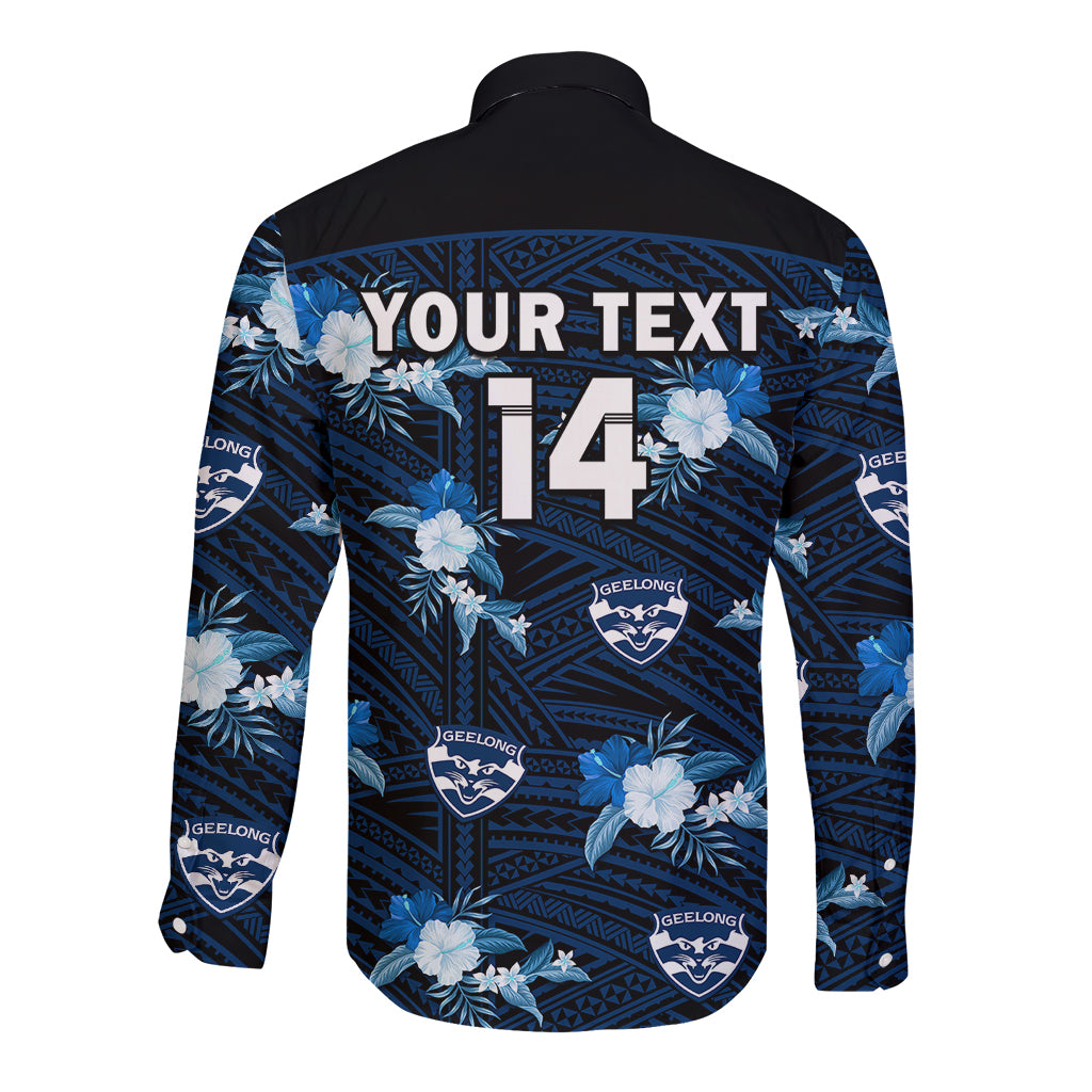 custom-text-and-number-geelong-cats-football-long-sleeve-button-shirt-polynesian-tribal-mix-tropical-hawaiian-style