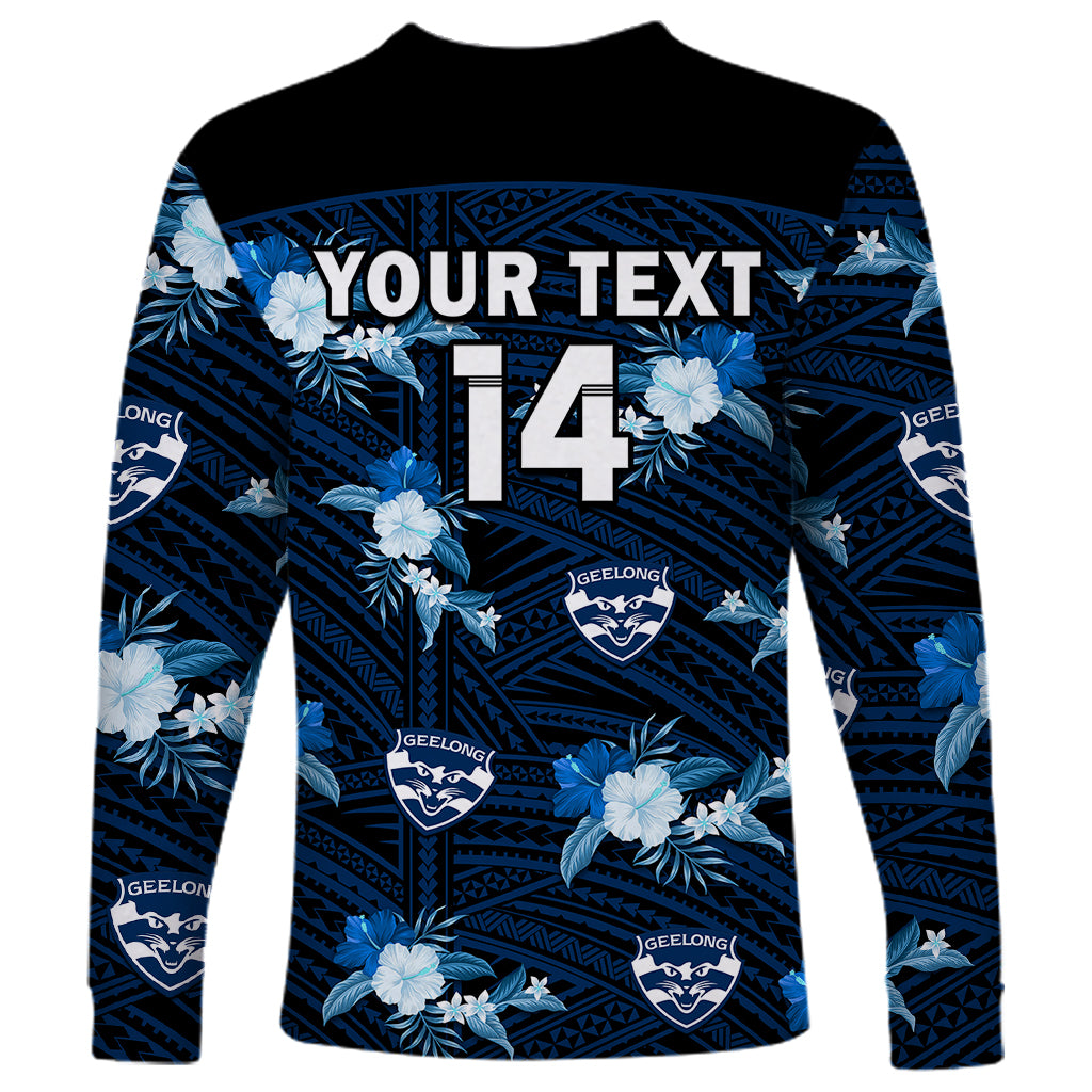 custom-text-and-number-geelong-cats-football-long-sleeve-shirt-polynesian-tribal-mix-tropical-hawaiian-style