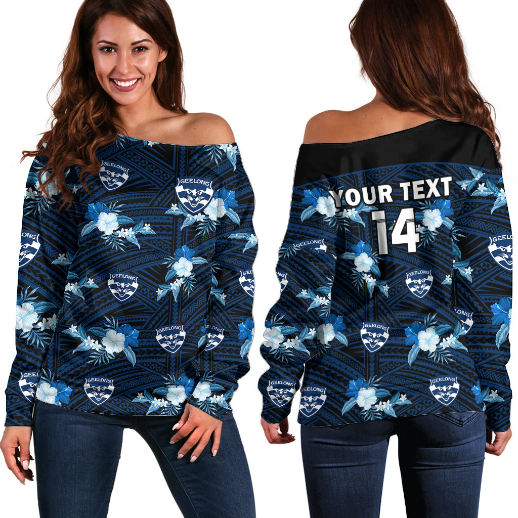 custom-text-and-number-geelong-cats-football-off-shoulder-sweater-polynesian-tribal-mix-tropical-hawaiian-style