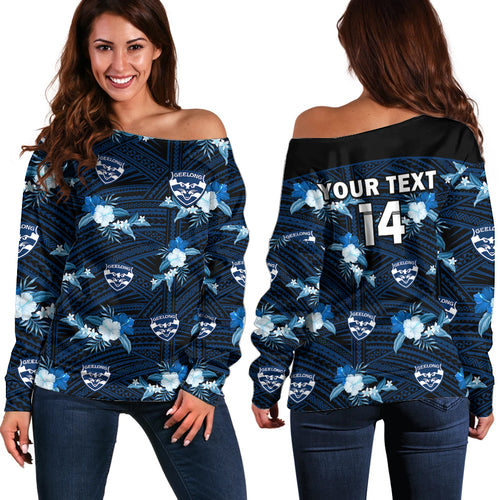 custom-text-and-number-geelong-cats-football-off-shoulder-sweater-polynesian-tribal-mix-tropical-hawaiian-style