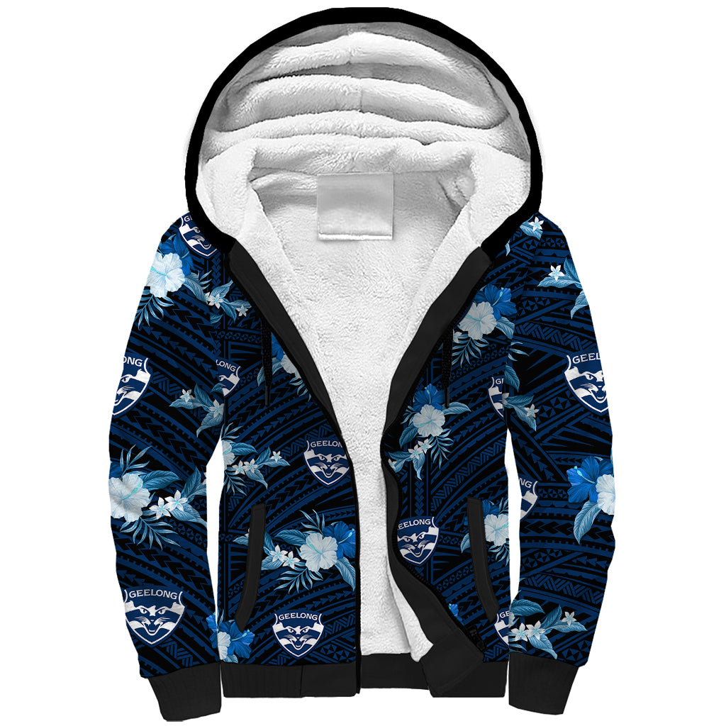 custom-text-and-number-geelong-cats-football-sherpa-hoodie-polynesian-tribal-mix-tropical-hawaiian-style