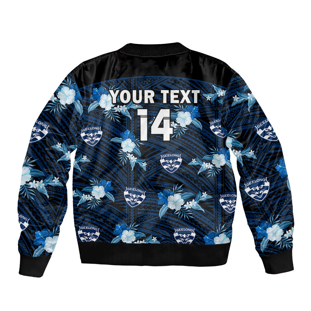 custom-text-and-number-geelong-cats-football-sleeve-zip-bomber-jacket-polynesian-tribal-mix-tropical-hawaiian-style