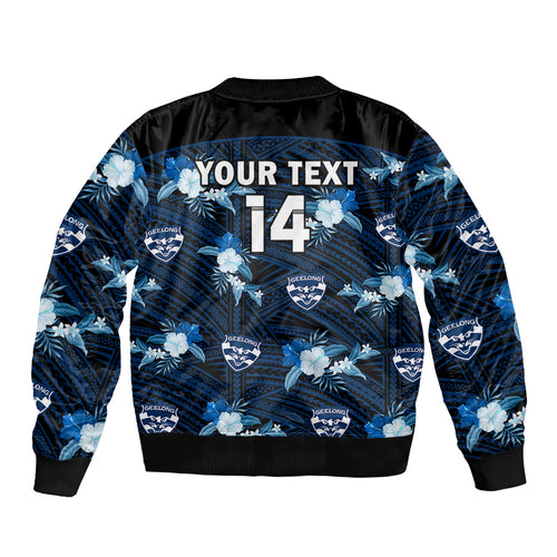 custom-text-and-number-geelong-cats-football-sleeve-zip-bomber-jacket-polynesian-tribal-mix-tropical-hawaiian-style