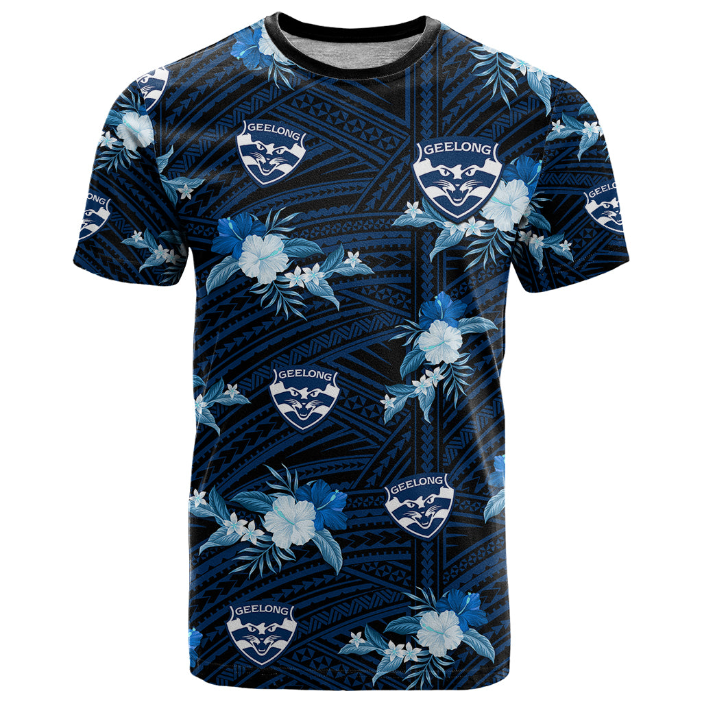 custom-text-and-number-geelong-cats-football-t-shirt-polynesian-tribal-mix-tropical-hawaiian-style