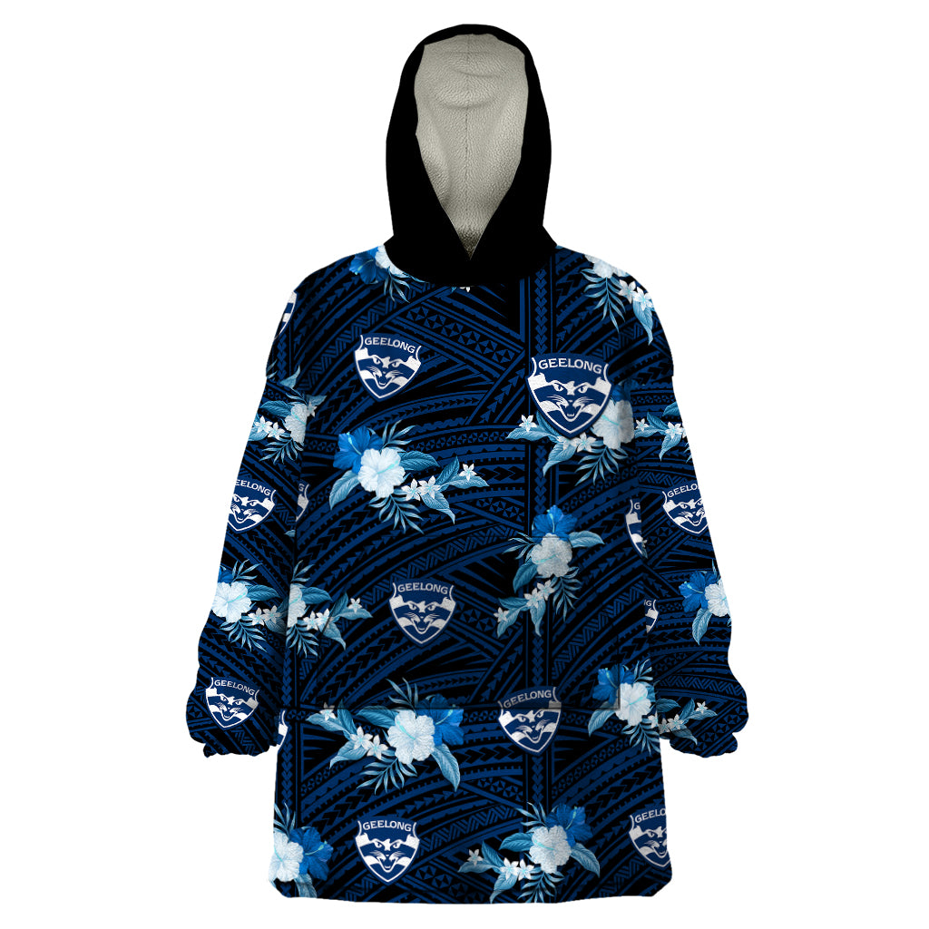 custom-text-and-number-geelong-cats-football-wearable-blanket-hoodie-polynesian-tribal-mix-tropical-hawaiian-style