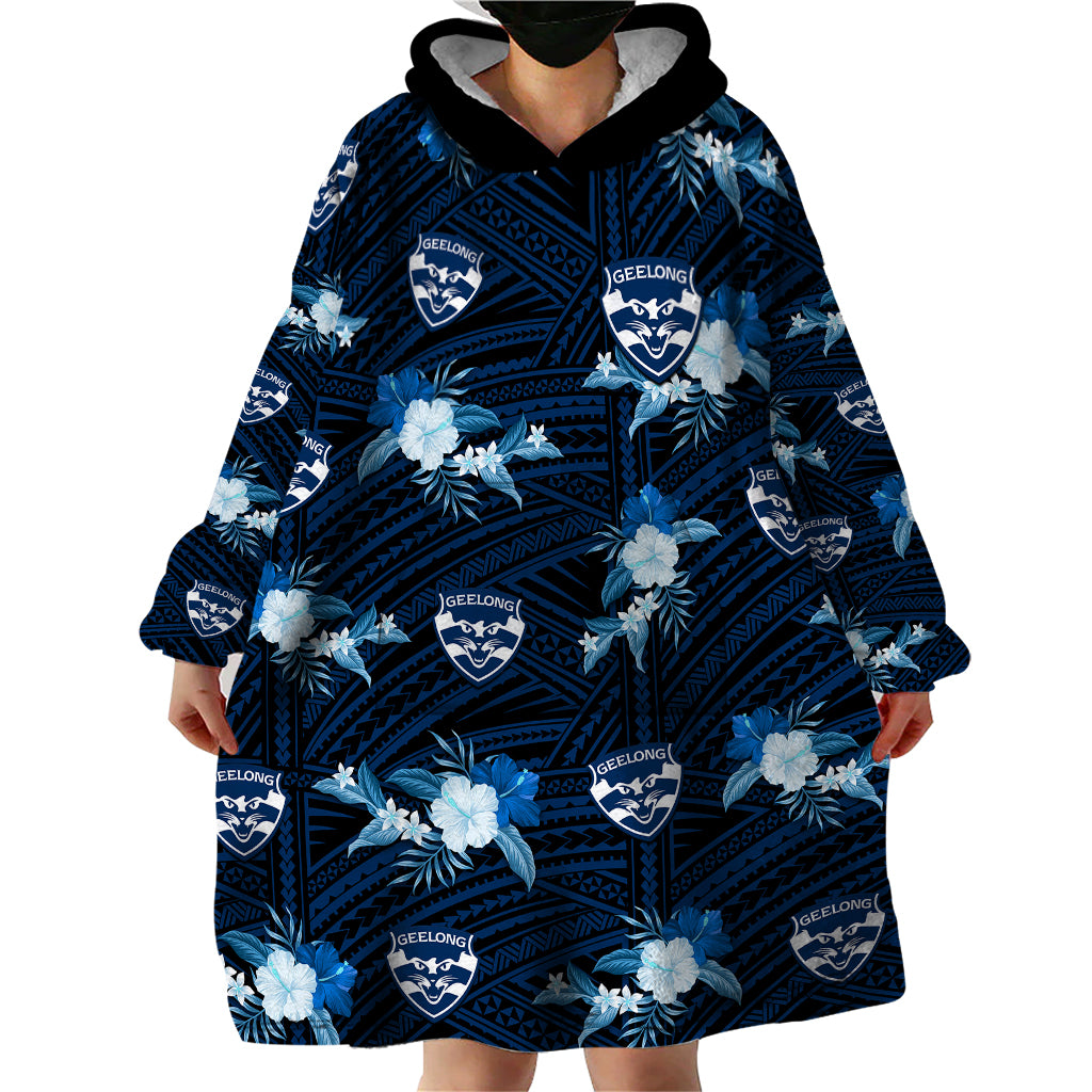 custom-text-and-number-geelong-cats-football-wearable-blanket-hoodie-polynesian-tribal-mix-tropical-hawaiian-style