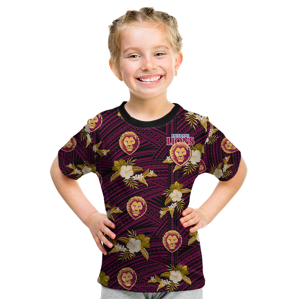 custom-text-and-number-brisbane-lions-football-kid-t-shirt-polynesian-tribal-mix-tropical-hawaiian-style