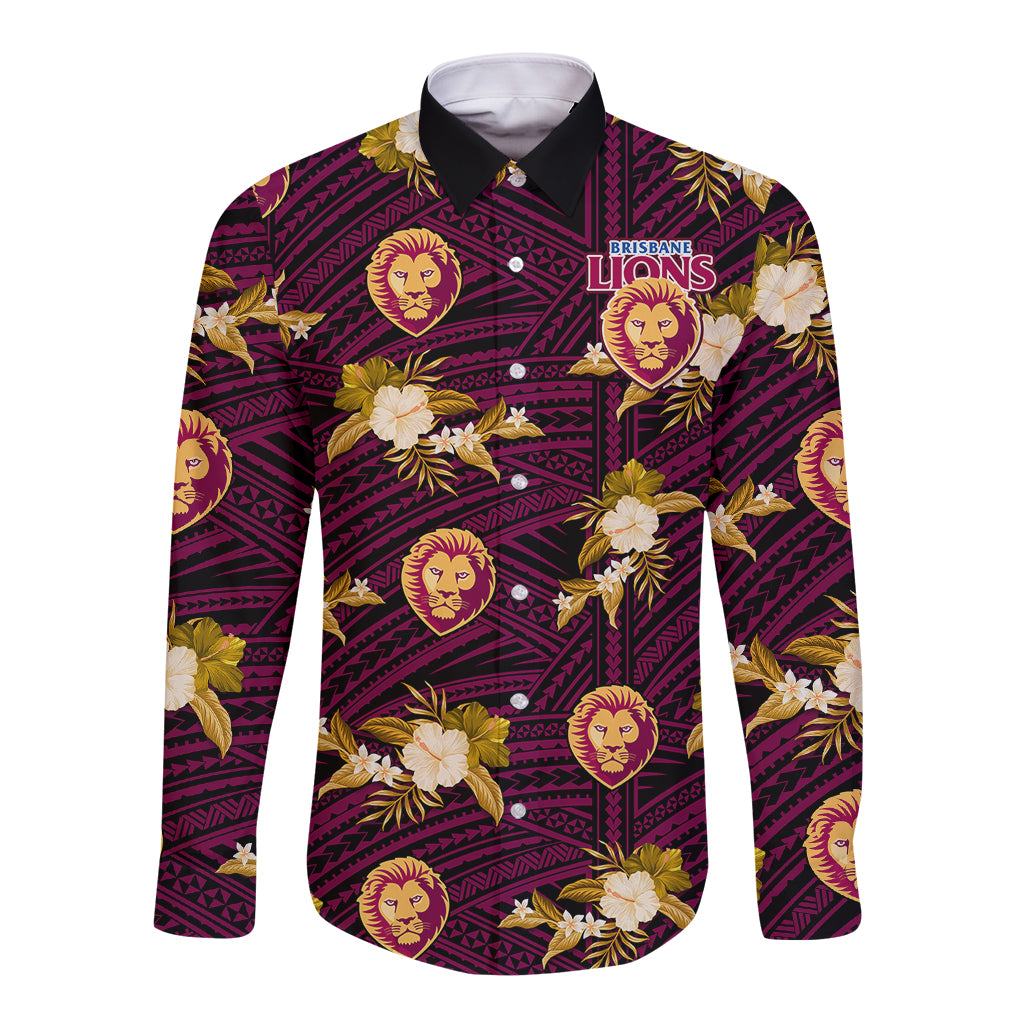 custom-text-and-number-brisbane-lions-football-long-sleeve-button-shirt-polynesian-tribal-mix-tropical-hawaiian-style
