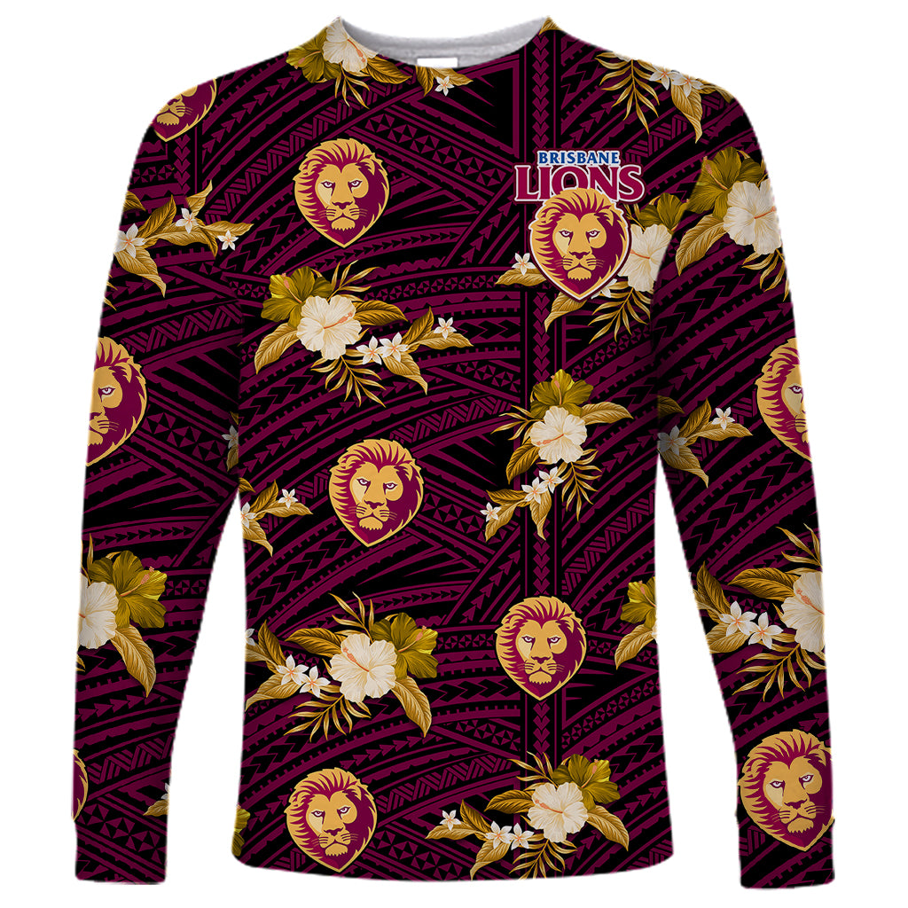 custom-text-and-number-brisbane-lions-football-long-sleeve-shirt-polynesian-tribal-mix-tropical-hawaiian-style