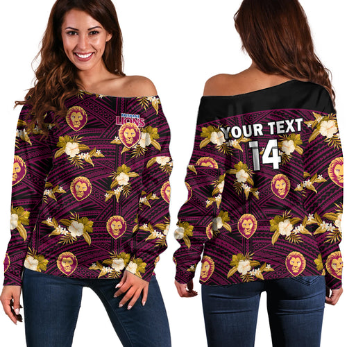 custom-text-and-number-brisbane-lions-football-off-shoulder-sweater-polynesian-tribal-mix-tropical-hawaiian-style