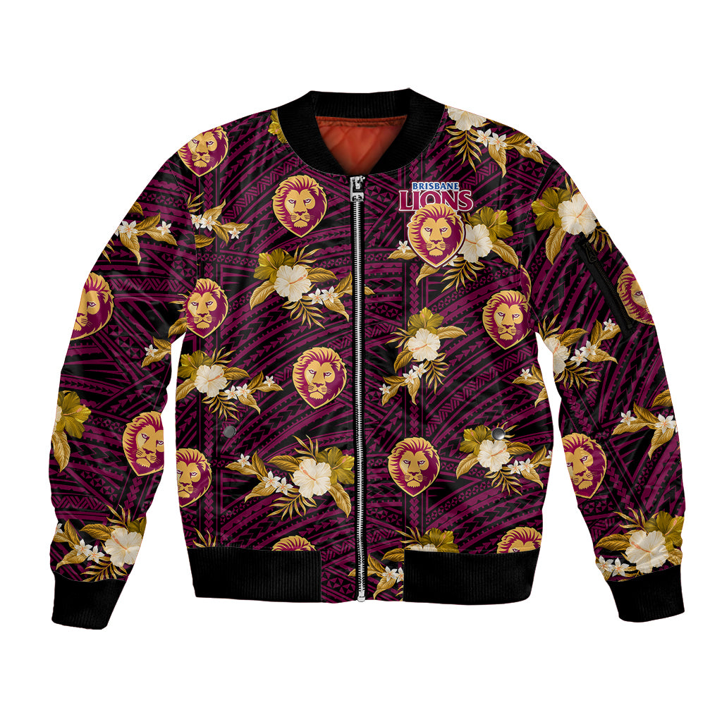 custom-text-and-number-brisbane-lions-football-sleeve-zip-bomber-jacket-polynesian-tribal-mix-tropical-hawaiian-style