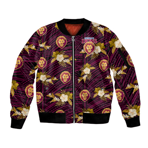 custom-text-and-number-brisbane-lions-football-sleeve-zip-bomber-jacket-polynesian-tribal-mix-tropical-hawaiian-style