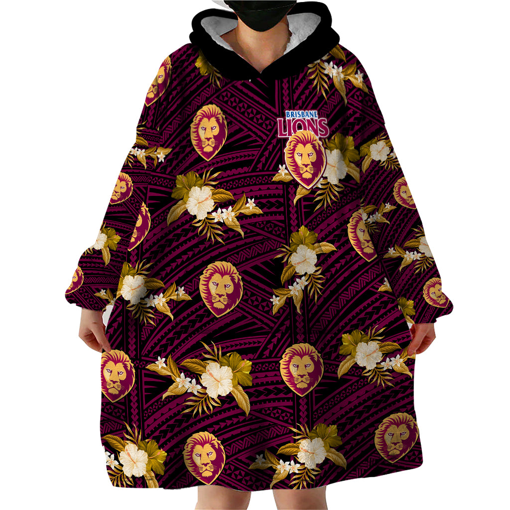 custom-text-and-number-brisbane-lions-football-wearable-blanket-hoodie-polynesian-tribal-mix-tropical-hawaiian-style