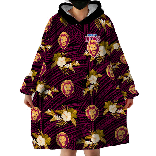 custom-text-and-number-brisbane-lions-football-wearable-blanket-hoodie-polynesian-tribal-mix-tropical-hawaiian-style