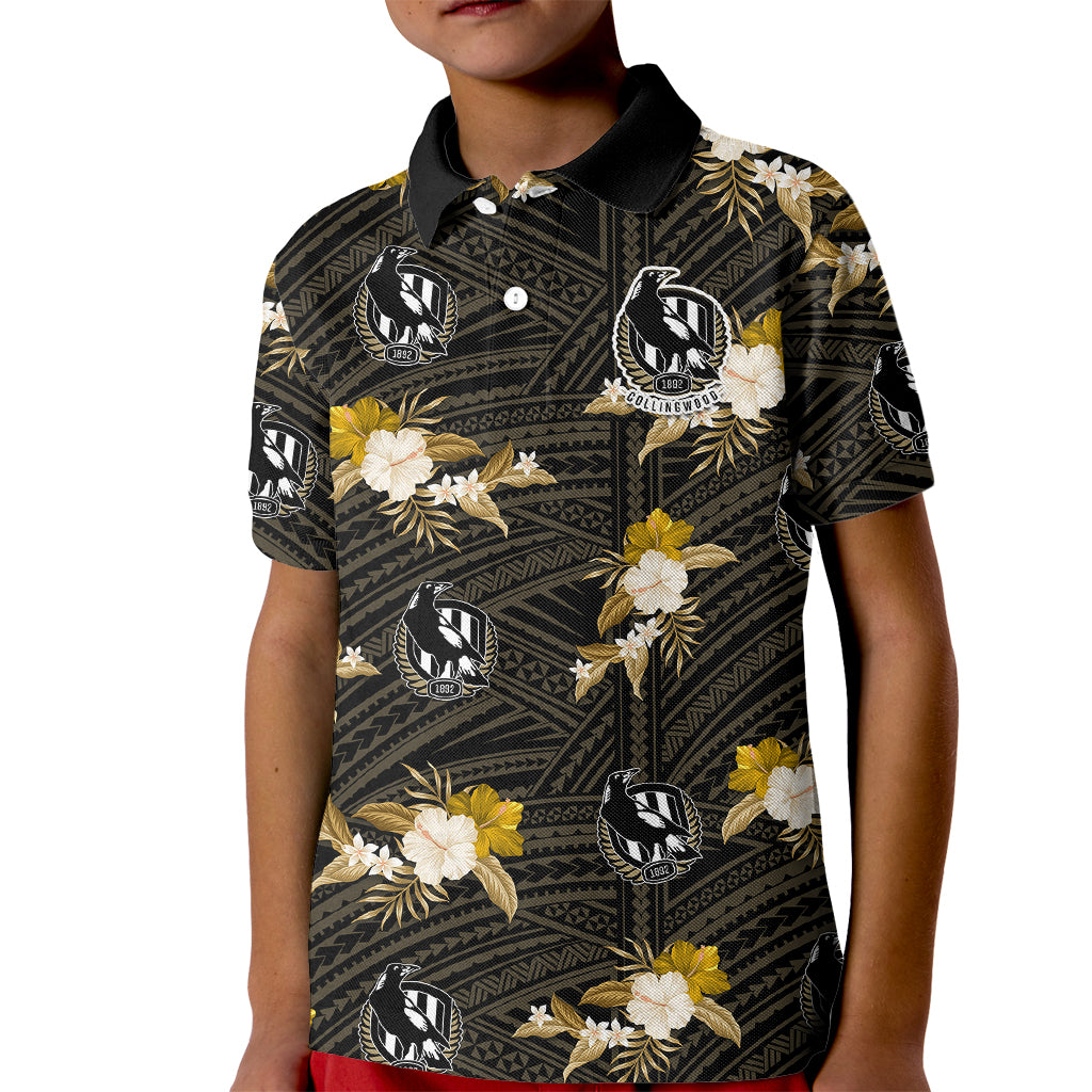 custom-text-and-number-collingwood-football-kid-polo-shirt-polynesian-tribal-mix-tropical-hawaiian-style