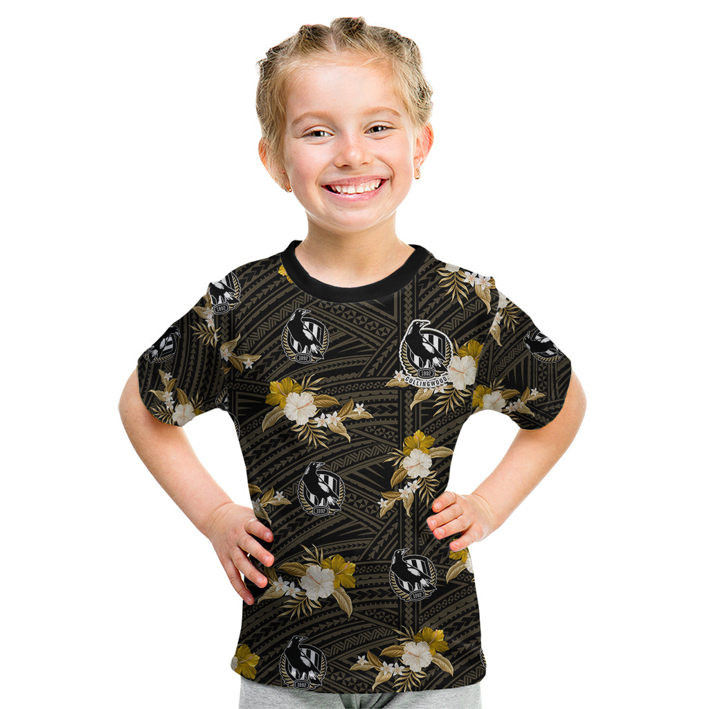 custom-text-and-number-collingwood-football-kid-t-shirt-polynesian-tribal-mix-tropical-hawaiian-style