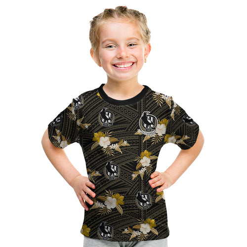 custom-text-and-number-collingwood-football-kid-t-shirt-polynesian-tribal-mix-tropical-hawaiian-style