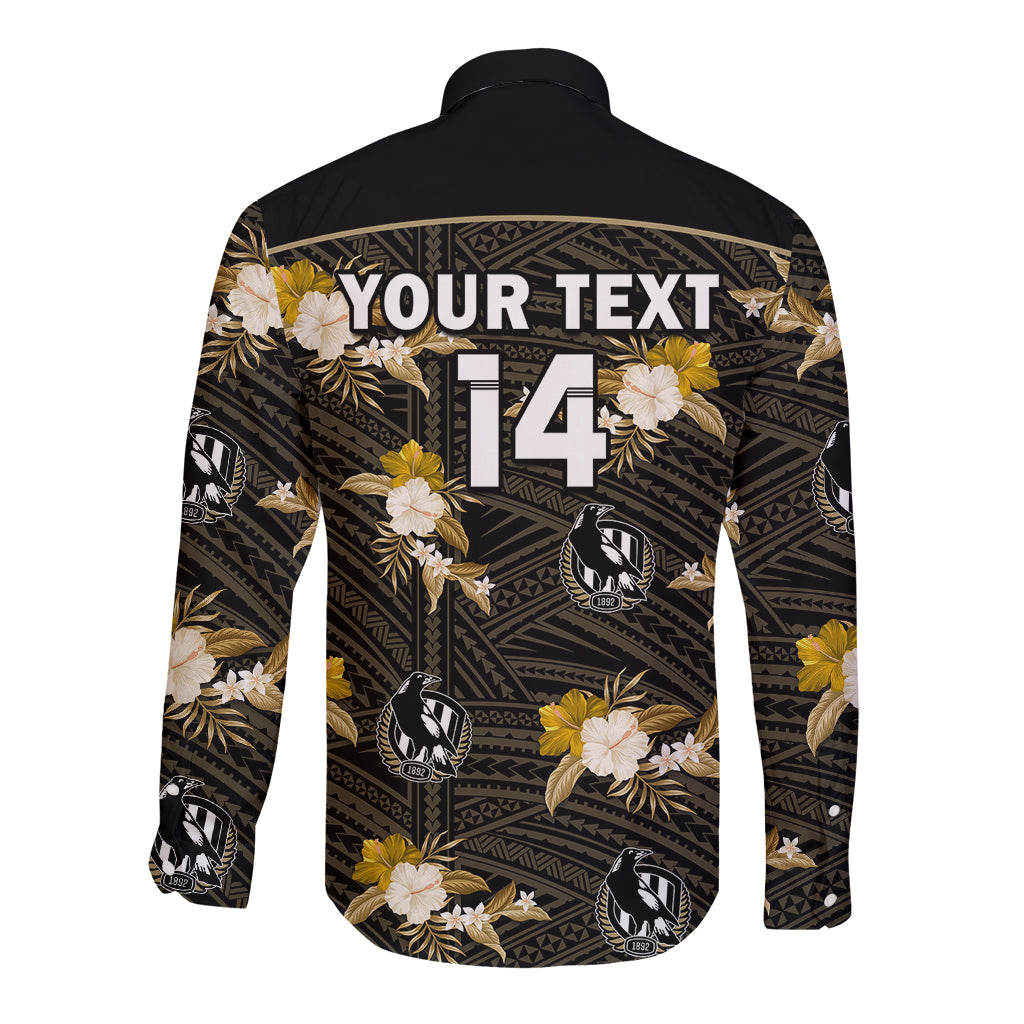 custom-text-and-number-collingwood-football-long-sleeve-button-shirt-polynesian-tribal-mix-tropical-hawaiian-style