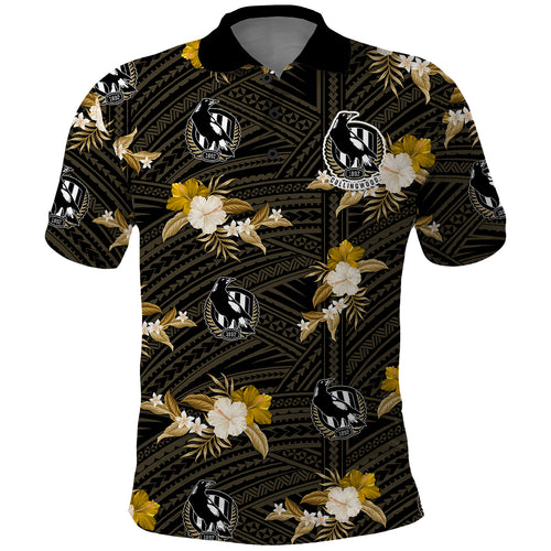 custom-text-and-number-collingwood-football-polo-shirt-polynesian-tribal-mix-tropical-hawaiian-style