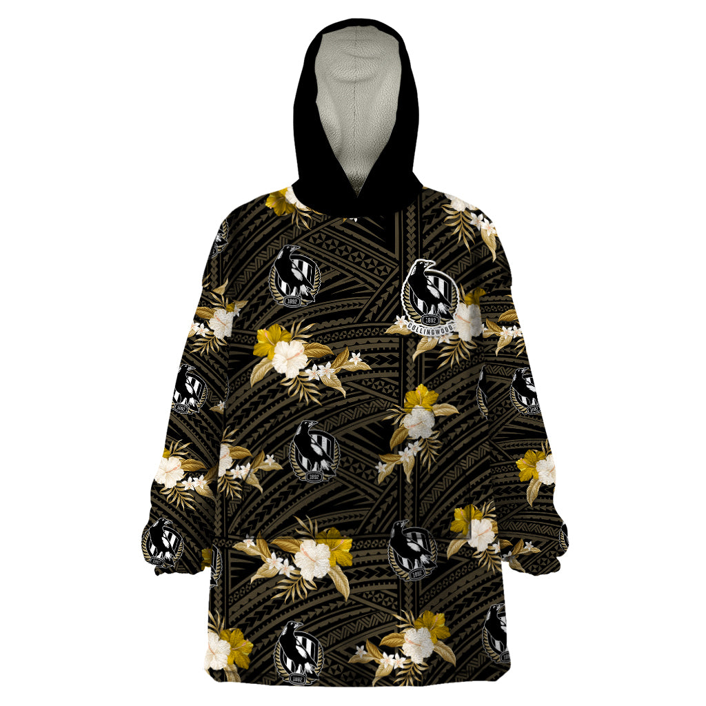 custom-text-and-number-collingwood-football-wearable-blanket-hoodie-polynesian-tribal-mix-tropical-hawaiian-style