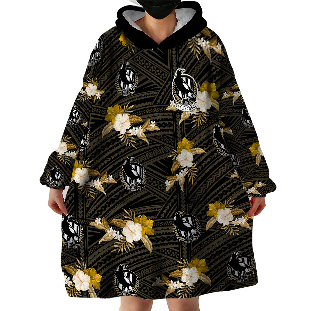 custom-text-and-number-collingwood-football-wearable-blanket-hoodie-polynesian-tribal-mix-tropical-hawaiian-style