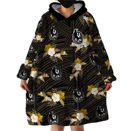 custom-text-and-number-collingwood-football-wearable-blanket-hoodie-polynesian-tribal-mix-tropical-hawaiian-style