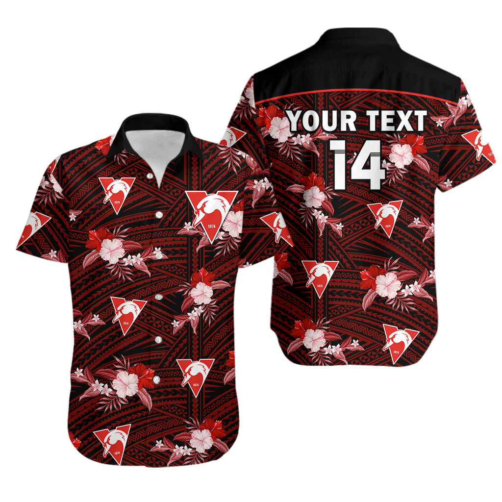 custom-text-and-number-sydney-swans-football-hawaiian-shirt-polynesian-tribal-mix-tropical-hawaiian-style