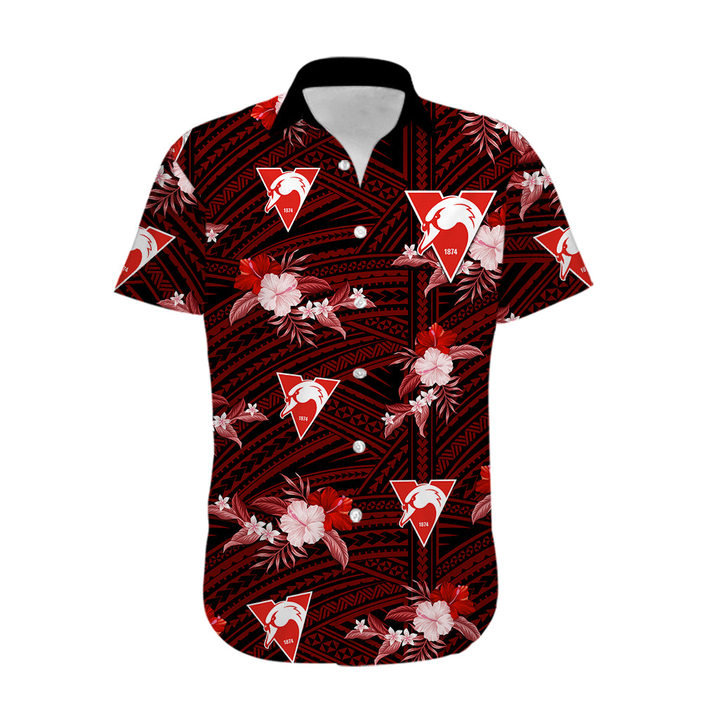 custom-text-and-number-sydney-swans-football-hawaiian-shirt-polynesian-tribal-mix-tropical-hawaiian-style