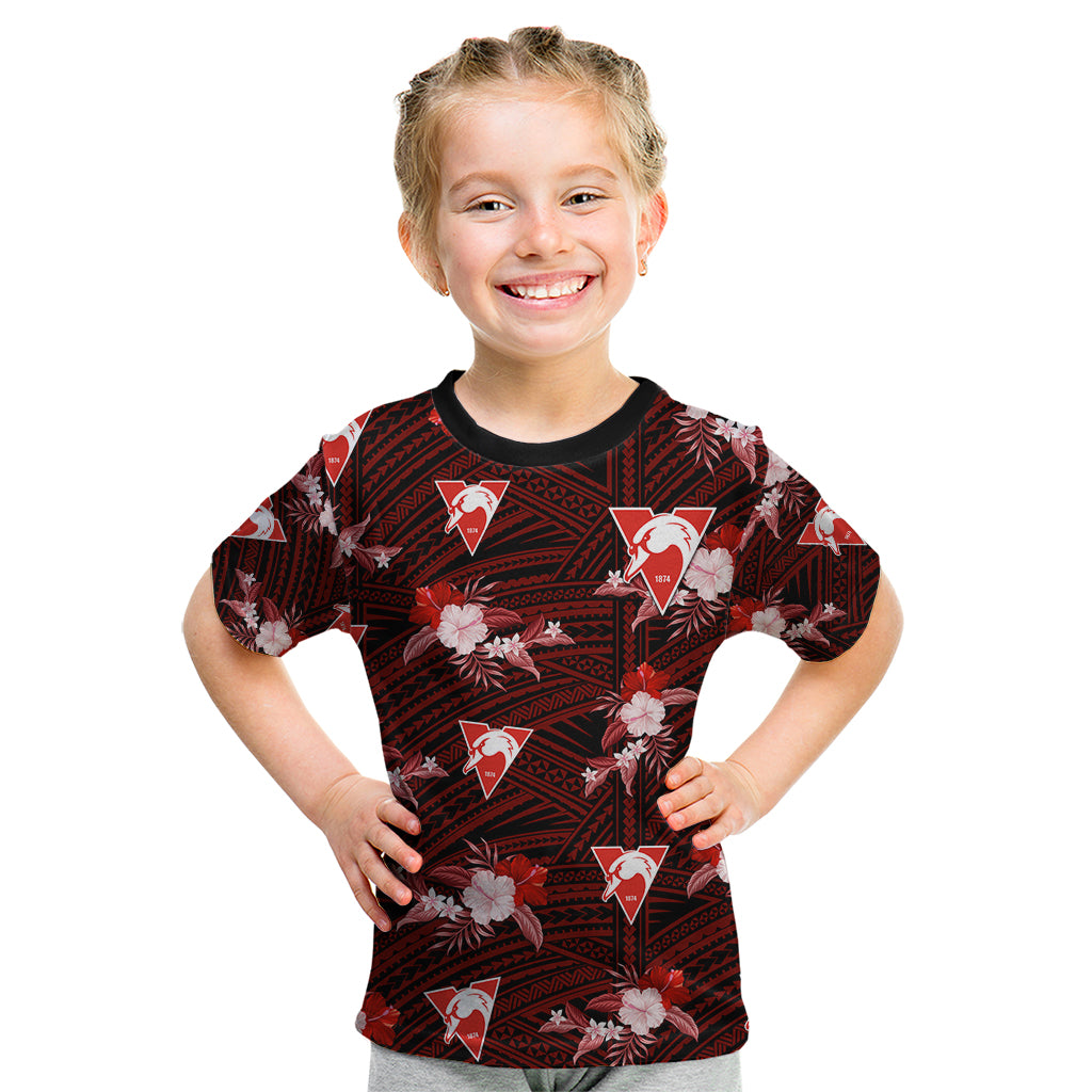custom-text-and-number-sydney-swans-football-kid-t-shirt-polynesian-tribal-mix-tropical-hawaiian-style